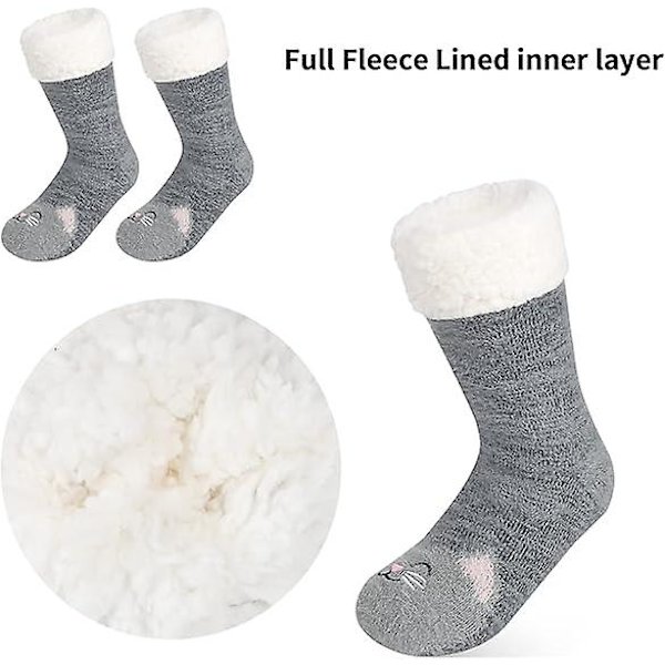 Fleece halkfria golvstrumpor, fleece halkfria golvtofflor, dammstrumpor med mjuk fleece, söta kattungestrumpor
