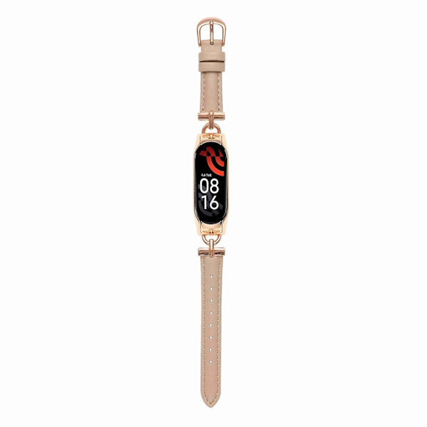 Läderklockarmband för Xiaomi Mi Band 3/4, D-formad metallkontakt justerbart handledsband Rose Gold  Apricot