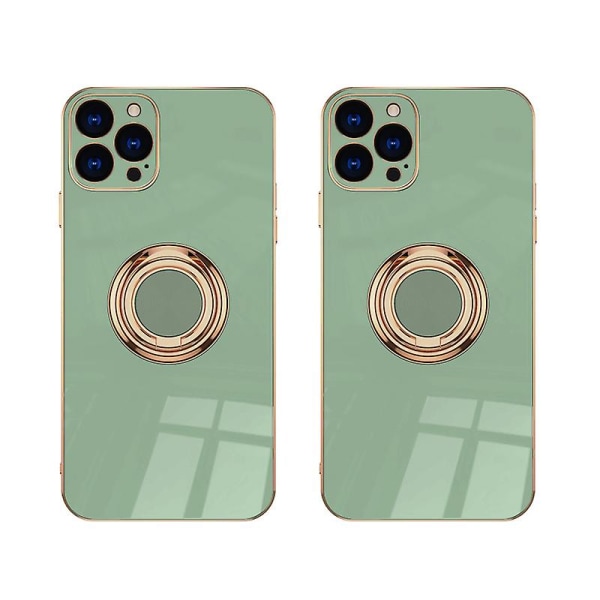 Case kompatibelt med Iphone 14 Pro med skärmskydd , 360 rotations magnetisk ring Stativhållare 2st green