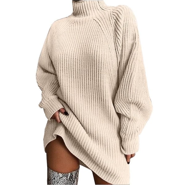 2023 Sæson strik midilængde raglanærme mock neck sweaterkjole Apricot Xl