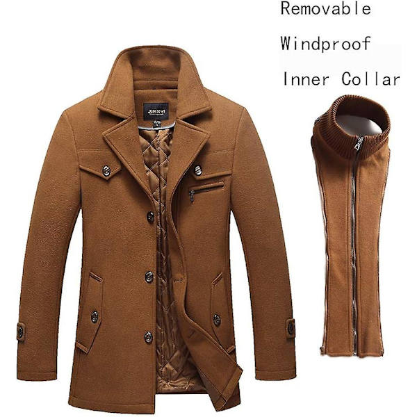 Vinterärtkappa för män Slim Fit Enkelknäppt kort ulljacka ylle trenchcoat Black L