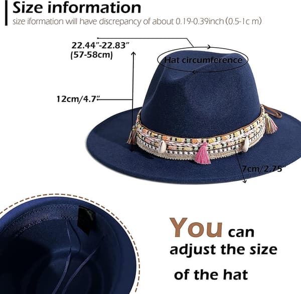 Kvinnors Filt Fedora Hatt Bred Brätte Panama Hattar Med Tofs Navy blue