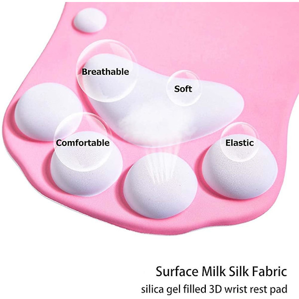 Musemåtte med håndledsstøtte. Ergonomisk musemåtte. Kawaii katte-musemåtte. Silikone gel musemåtte. Skridsikker base.