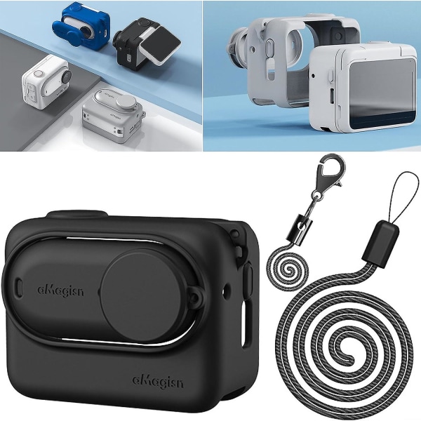 Silikonfodral för Insta360 Go 3 med snodd, för Insta360 Go 3-tillbehör Black