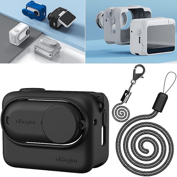 Silikonisuojakotelo Insta360 Go 3:lle kaulanauhalla, Insta360 Go 3 -lisätarvikkeille Black