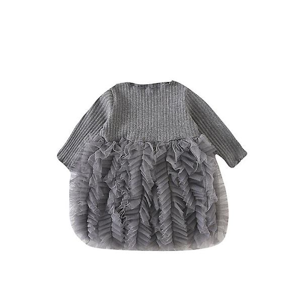 Tyttöjen pitkähihainen neulemekko, tyllihame ja kerrosmekko Gray 73cm