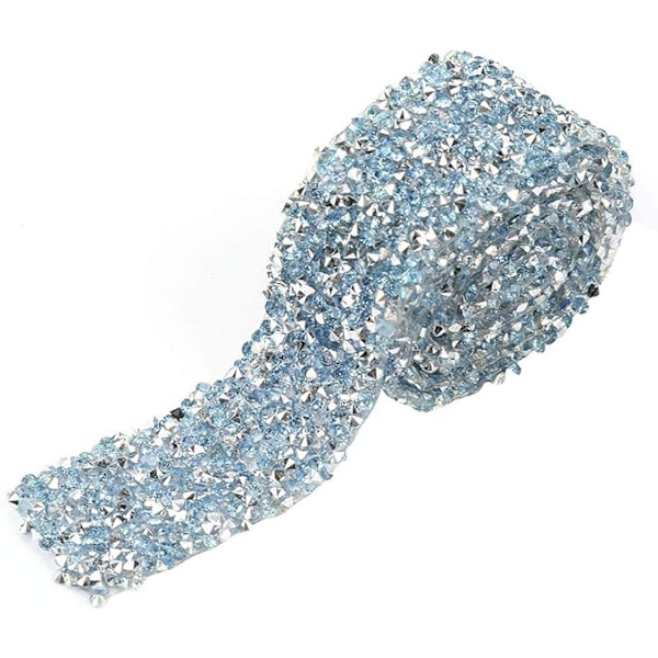 Rhinestone Bånd Wrap Diamant Mesh Wrap Rulle Glitrende Krystaldekorationer til Bryllup Fødselsdagsgaveindpakning, 2 yard 3CM Bred 180cm Lang (Lyseblå)