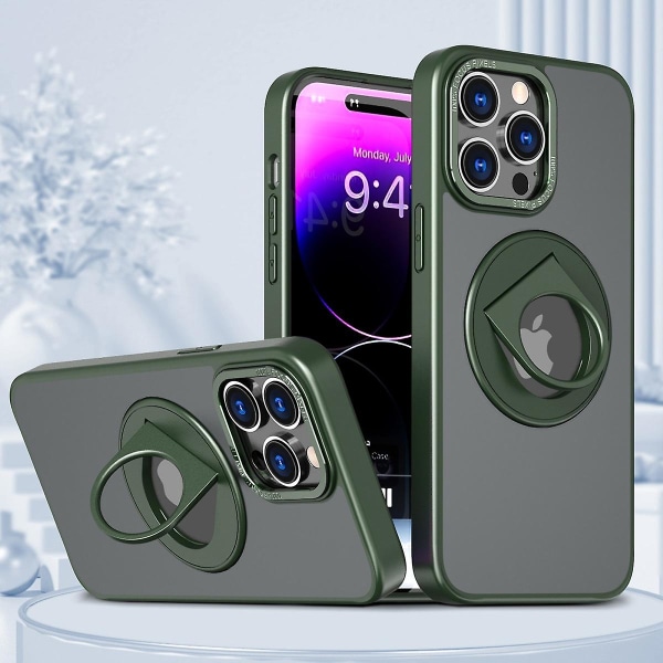 Magsafe Case Kompatibel med Iphone 15 Pro Max, Slim PC Stötsäkert Frostat Cover Med Osynlig Magnetisk Ring Ställ Green For iPhone 15 Pro Max-15 Ultra