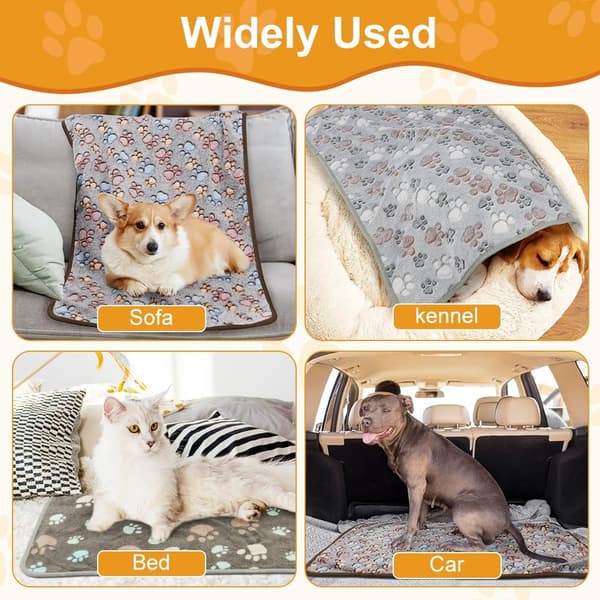 3 stk. Hundetæpper, Vaskbare Bløde Varme Kæledyrstæpper, Poteaftryk Hvalp Fluffy Flanelltæppe til Sofaseng Bil til Små Mellemstore Hunde