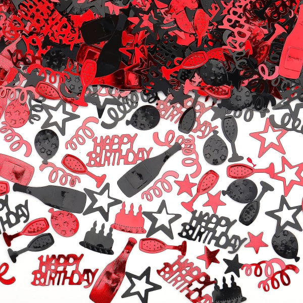 3000 st Röd Svart Grattis på födelsedagen Konfetti Metallisk Folie Stjärnor Födelsedagstårta Ballong Konfetti Bordsspridning Konfetti Dekoration För Födelsedagsfest Ann