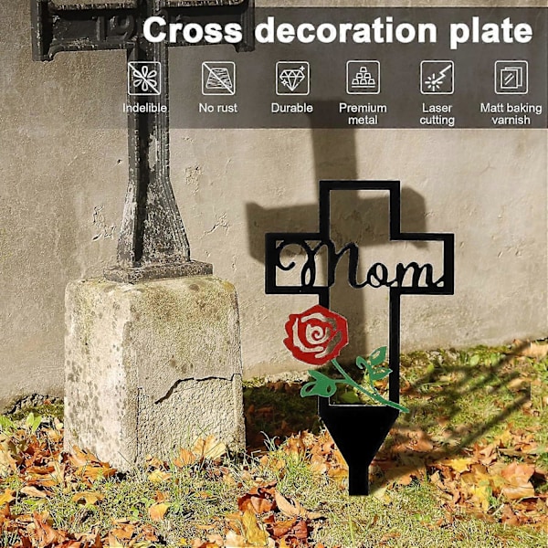 Metall Kryss Hage Stake, Gravlund Minne Kryss Stake, Rustsikker Metall Kryss Gravmarkør, Minne Gravlund Grav Stake, Metall Kryss Hage Stake Gra Red Flower