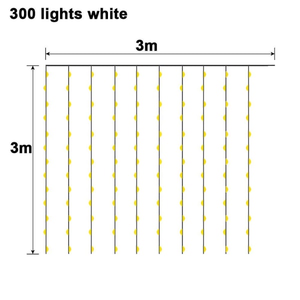 300 LED-fjärrkontroll solvattenfall ljusslinga dekoration, trädgårdsfest bröllop white