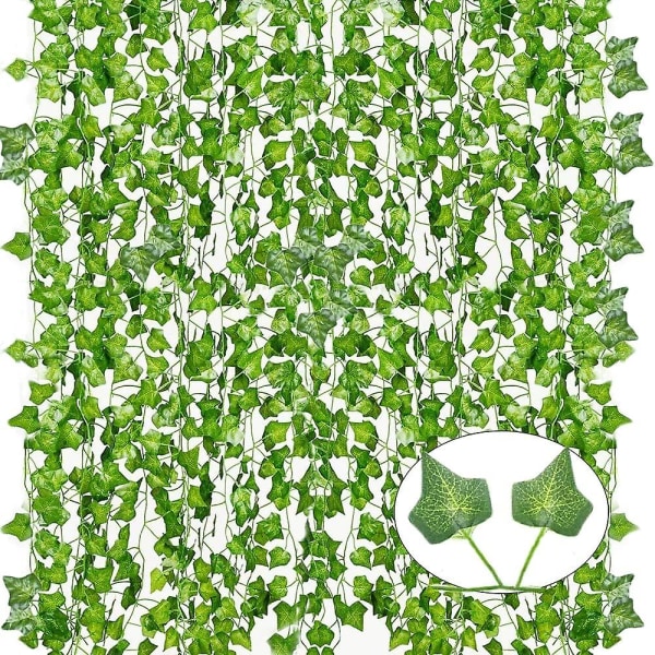 12-pack konstgjord murgröna falska vinrankor för sovrumsestetik, 84 fot, grönska blad Uv-resis