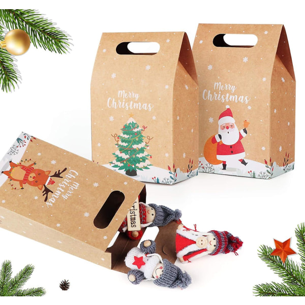 Kraftpapir Gaveposer Med Håndtak, Pakke Med 24 Julepapirposer Gaveposer - Juleposer Sjokolade Godteri Organiserings Gaveeske Til Jul Bursdag 24 pieces