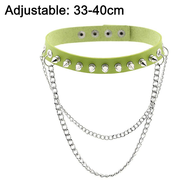 Punk Goth Metal Spike Studded Link Läder Krage Choker Halsband green