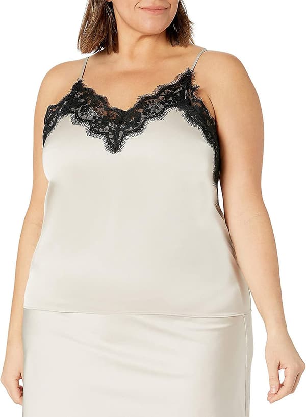 Dametanktop med V-hals og blonder, Natalie Silver Cloud S