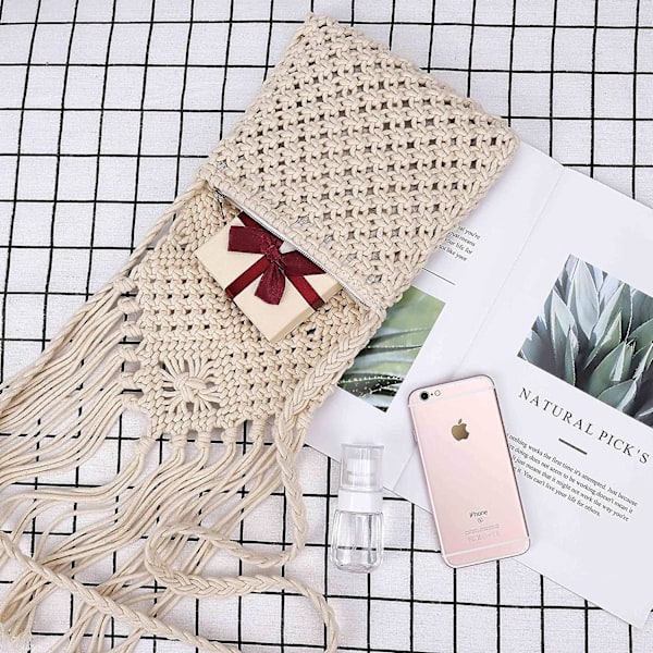 Kvinnors axelväska med tofsar, acsergery flickors fransade virkade plånbok Boho crossbody