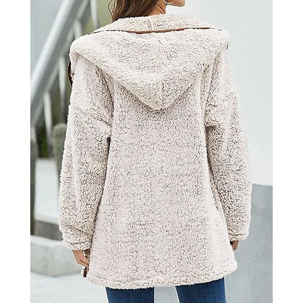 Dam Huva Fuzzy Fleece Coat Solid Oversized Kontrastfärg Kantband Vinter Varm Pälsjacka Ytterkläder M