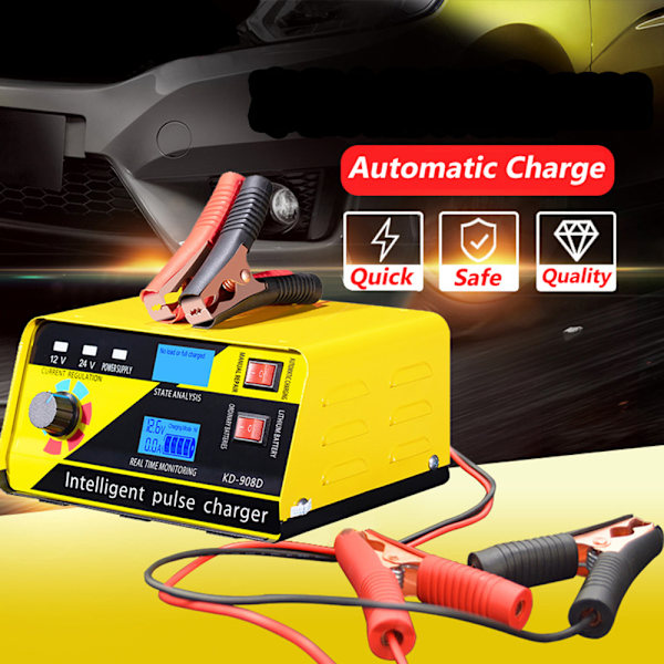 Bilbatterioplader 260W 12V/20A 24V/15A Lithium Batterioplader Auto Batterioplader Vedligeholder Til Bil Båd Motorcykel Blybatteri EU plug