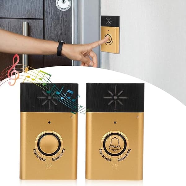 Portabel Trådlös Röstintercom Tvåvägs Samtal Dörrklocka Mobil Inomhus/Utomhus Klocka Interfon System för Hem Säkerhet, Guld