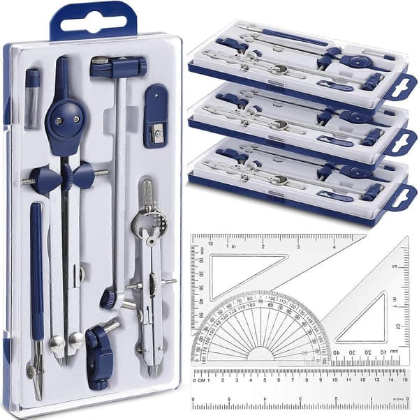 4-pack Professionellt Geometriset - Kompass, Vinkelhake och Kompassset för Ritning
