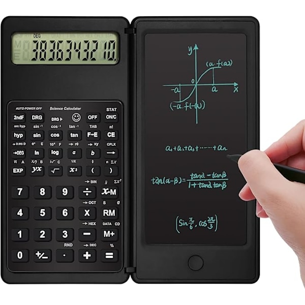 Fällbart Uppgraderat Vetenskapligt Räknare med Surfplatta, Stor LCD-Skärm 12-Siffrig Teknisk Räknare med Suddbart Skrivplatta