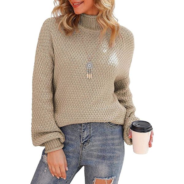 Kvinnors Turtleneck Lös Tröja Casual Tjock Långärmad Toppar Pullover Oversized Chunky