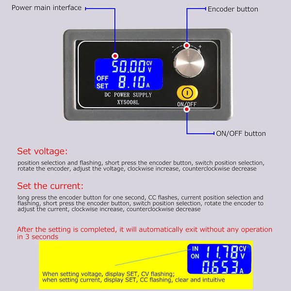 Säädettävä DC-virtalähde 50V 8A, LED-näytöllä varustettu