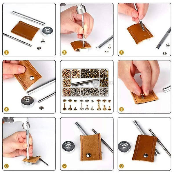 480 st metall dubbla lock nitar nitar runda nitar för diy läderhantverk väska bälte kläder kläder skor husdjur krage fixering verktyg 120pcs no pliers
