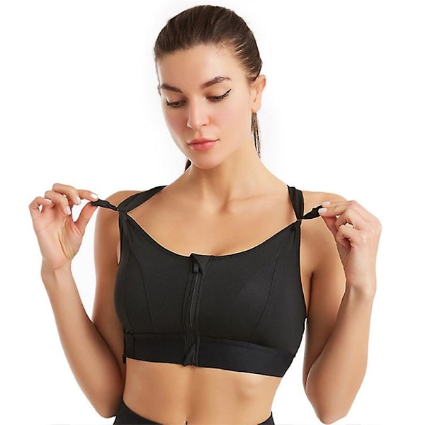 Langaton tukeva urheiluliivi naisille, vetoketjullinen etuosa, ristikkäinen selkäosa, jooga- ja treenivaate Black XL