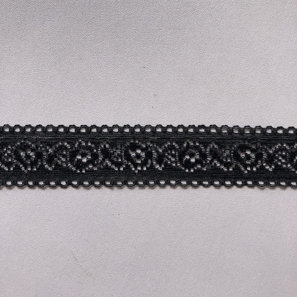 Lace Realm 1 tums brett svart stretchigt spetsband Elastiskt spetstyg för bröllopsdekorationer, sömnad av gör-det-själv och hantverk