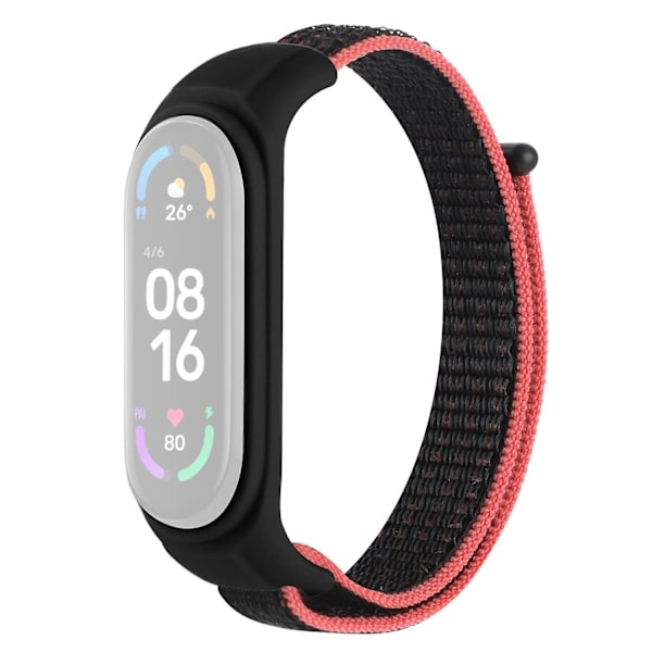 Säädettävä Nylon Sportti Ranneke Xiaomi Mi Band 3/ Band 4/Band 5/Band 6/Band 7 -älykelloille Silikonikotelolla Red  Black