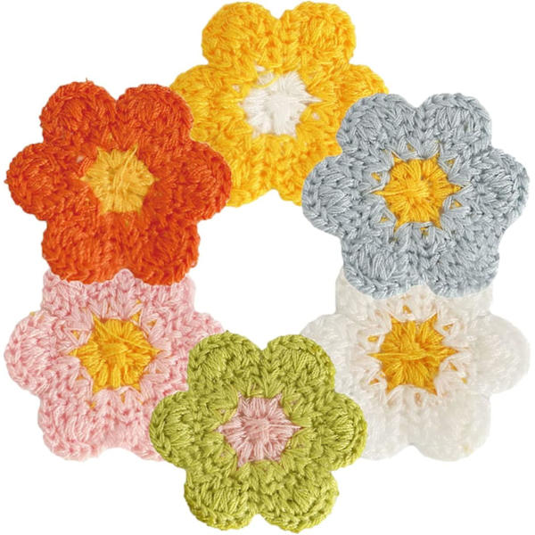 Hæklede Blomster Applikationer 60 stk. Håndlavede Hæklede Blomsterpynt Blomster Sy På Mærker Til Tøj, Tasker, Hatte Eller Kunsthåndværk DIY Dekoration