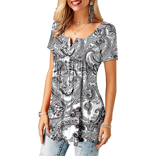Dame Skjorter Flæse Løs Knap Tunic Toppe Til Kvinder Whitepaisley M