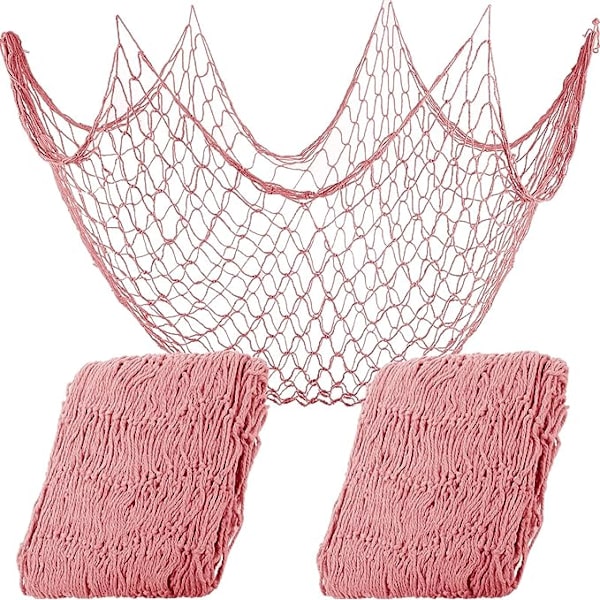 4 kpl Koristeellinen kalaverkko 203 x 102 cm, seinälle ripustettava kalaverkko merenneito-, merirosvo-, meri- ja vedenalaisiin teemajuhliin Pink