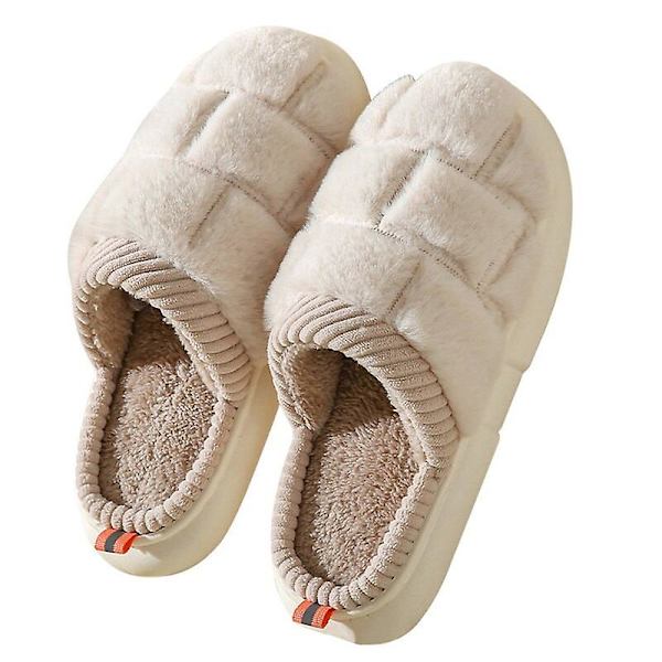 Huspäls plysch mjuka bomullstofflor kvinnliga vinter inomhus damtofflor halkfria skor hemtofflor damglidskor för sovrum White 36-37(foot22.5-23cm)