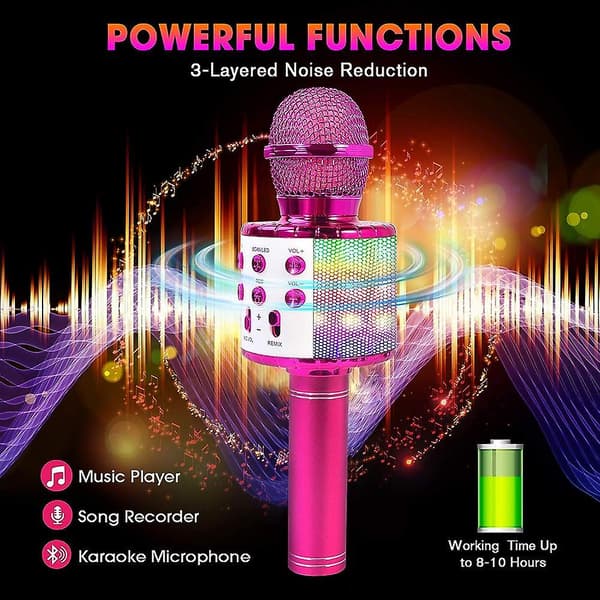 Bluetooth Karaoke Mikrofon. Trådløs Karaoke Mikrofon Med LED Discolys