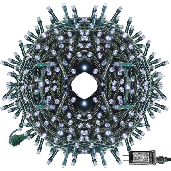 Sterk 200 LED Julelys, 23 meter Koblebare Vanntette Lyslenker Grønn Ledning med 8 Moduser, Vintage Juledekorasjoner for Innendørs og Utendørs White 200 LED