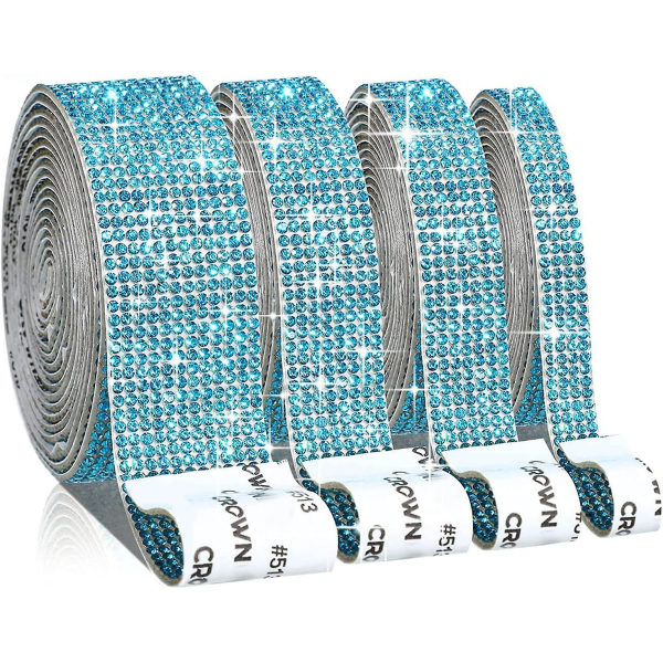 (blå) 4 självhäftande strassband, kristalldekorationsklistermärke, självhäftande kristall-rhinestone-diamantband (4 rader + 6 rader + 8 rader + 10