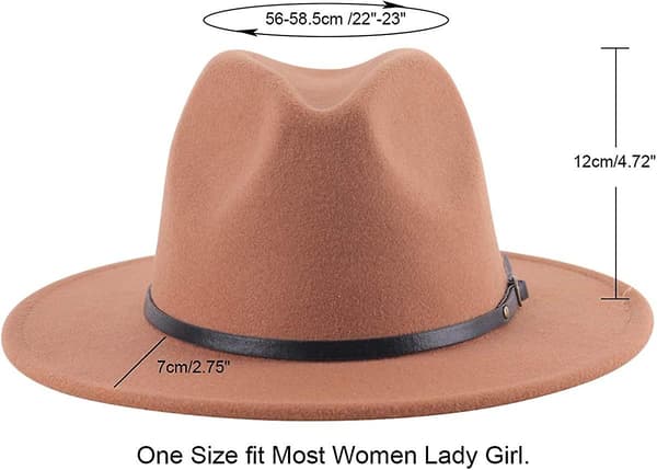 Dam Klassisk Bred Brätte Floppy Panama Hatt Bälte Spänne Ull Fedora Hatt Brown