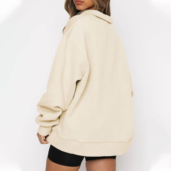 Dame Oversized Halvzip Trøje med Lange Ærmer - Efterårssweatshirt - Kvartzip Trendy Hoodie Outfits til Teenagere m0 beige XX Large