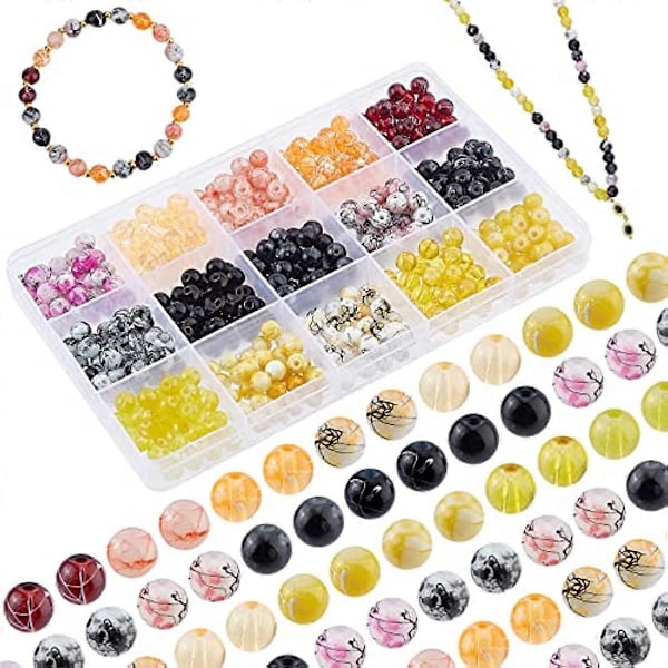 450 st 6mm Gula Svarta Glaspärlor 15 Stilar Runda Glaspärlor Halloween Höstpärlor Distanspärlor Lösa Pärlor för Ramadan Armband Halsband Örhängetillverkning