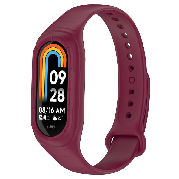 Xiaomi Smart Band 8 -rannekkeen korvaava silikoninen kellon ranneke, jossa integroitu ranneke ja suojakotelo Wine Red