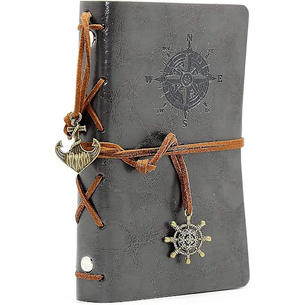 Læder Skrive Journal Notesbog, Klassisk Præget Vintage Nautisk Spiral Blank Snøre Genopfyldelig Dagbog Notesblok Skitsebog Rejse til at Skrive i, Ulinjeret