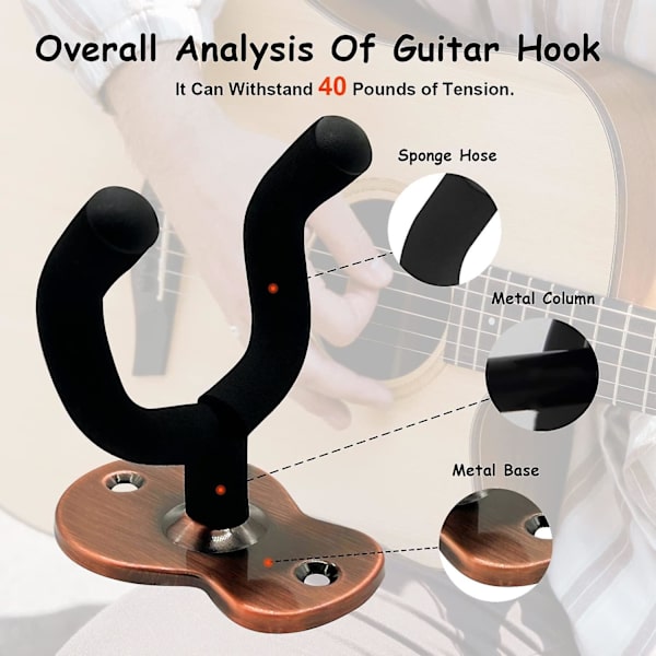3 Pakning Metall Gitar Veggfeste Stativ Med Beskyttende Svamp, Passer For Bass, Gitar, Banjo, Ukulele - Rød Bronse