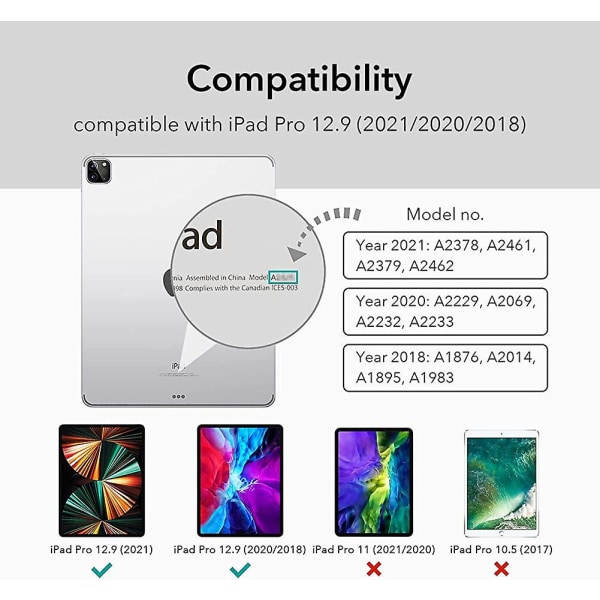 Magnetisk etui for Acsergery iPad Pro 12,9 tommer /2020/2018 (5. generasjon/4. generasjon/3. generasjon), Smart gave