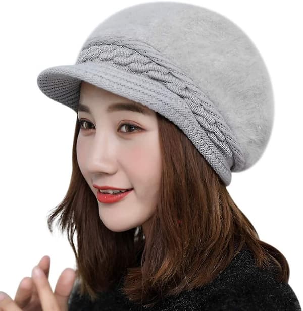 Kvinnor Flickor Peaked Beanie Hat Visor Beret Hat Vinter Termisk Baker Boy Cap