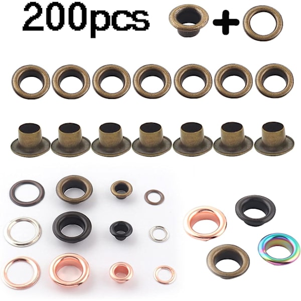 Metall Öglor Hål Kit Metall Öglor Öglor 200 Set Ögleverktyg Kit För Läderkläder Bälte (brons 5 Mm)