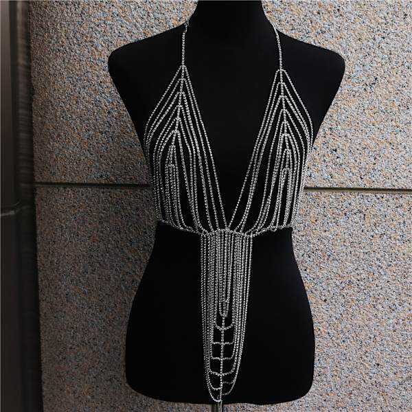 Mode-Rhinestone Multilayer Tassel Onesie Överdriven Lyxig Kroppskedja