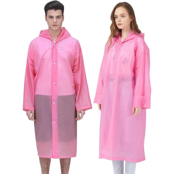 Regnskydd för Vuxna Återanvändbara 2-pack Regnrockar Nödsituation för Kvinnor Män med Huva och Dragkedja Pink
